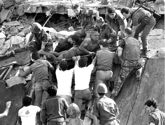 US Marine Barracks bombing--Beirut, Lebanon--23 October 1983. 241 Americans killed by Hezbollah Islamikaze bombing