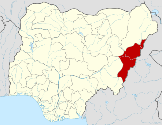 The location of Adamawa state in Eastern Nigeria.